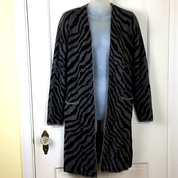 Nine West Wool Blend Open Cardigan Animal Print - Picture 1 of 7